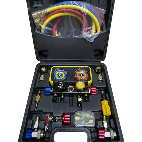 R22 R32 R410 R134A ریفریجریشن ڈیجیٹل مینیفولڈ HVAC سسٹم گیج کٹ کے لئے 4 وے کئی گنا گیج